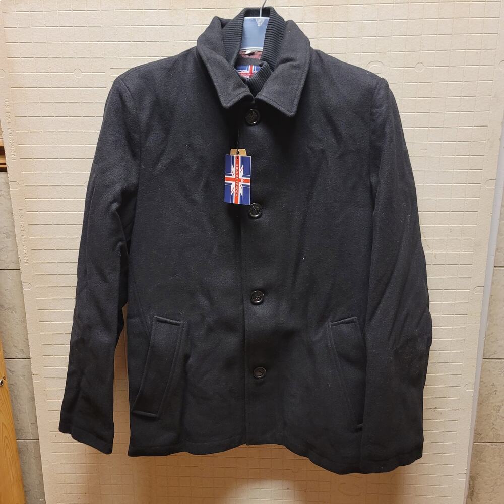 Soul of London Navy Blue Peacoat Medium Mens Pockets LIned Heavy Coat Jacket